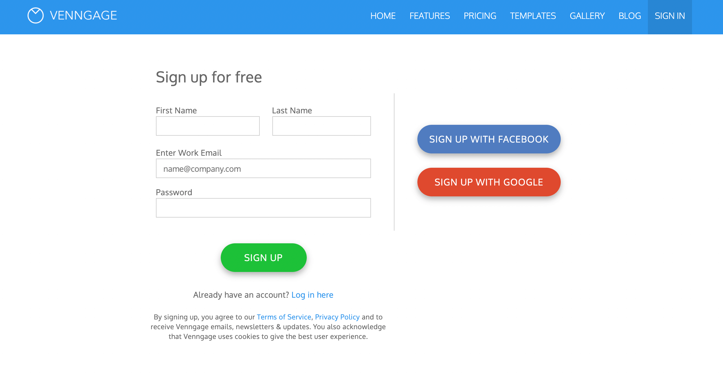 Sign up for a free Venngage account